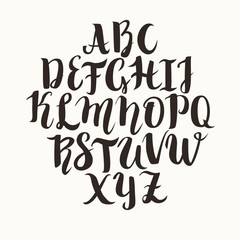 Calligraphic vector font. Lettering latin alphabet, capital letters. Caps lock is on. Modern abc calligraphy. Black letters for you text or logo