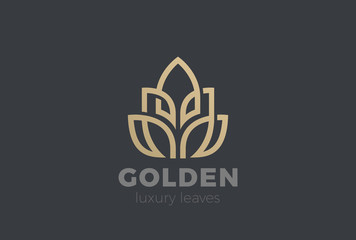 Golden Leaves Plant Logo vector. Luxury Fashion Jewelry icon