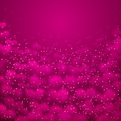 A big pink heart made of small hearts placed on a dark bordeaux background.