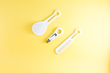 Set of Baby Grooming  on Yellow Background