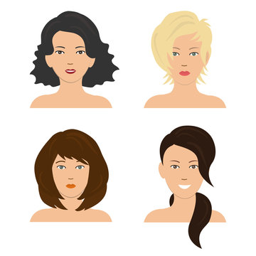 Set of woman hair styling. Four different images of girls. It can be used for the websites and forums. Vector illustration.