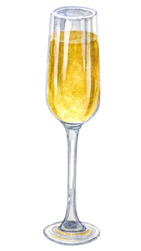 Watercolor painted glass of white wine
