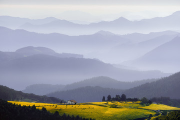 rural house and remote mountains