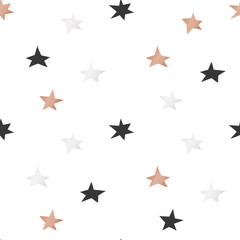 Fototapeta premium White Christmas and New Year's wrapping paper with stars of gold and bronze foil. Seamless vector pattern.