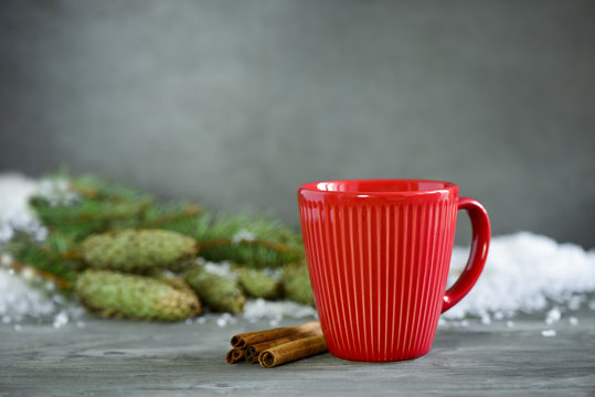 Christmas or New Year winter holidays hot drink in a red cup