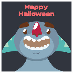 Blue monster with tentacles Halloween greeting