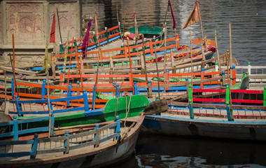 Fototapeta na wymiar boats on the Yumana River, Mathura