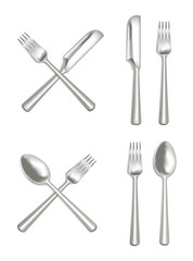 Realistic Metal Cutlery Set. Vector