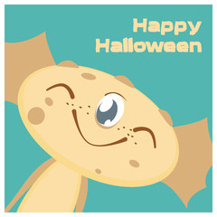 Carefree happy tall yellow monster Halloween greeting