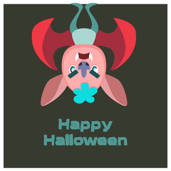 Angry colorful bat monster Halloween greeting
