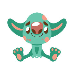Joyful green monster with big ears