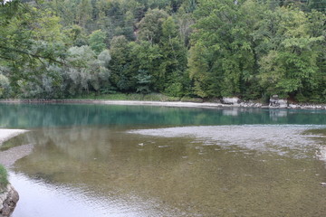 Fototapeta na wymiar Clear Aare River near Aarburg citi in Switzerland.