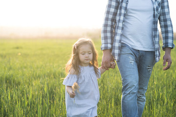Fototapeta premium father and daughter walking in high grass field
