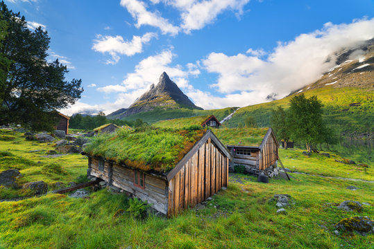 Norwegian houses with peat roofs