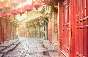 Keuken spatwand met foto Chinese oude stad in de ochtend, Lijiang Yunnan, China  © toa555