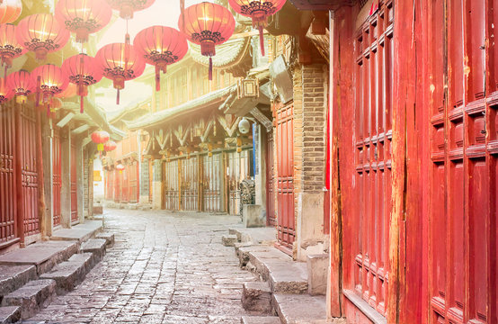 Fototapeta Chinese old town in the morning , Lijiang Yunnan ,China
