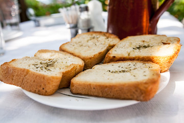 slices of bread with olive oil and balsamic