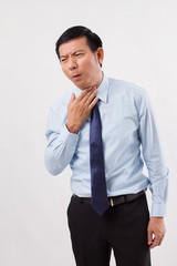 sick man with sore throat, cold, flu