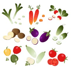 Set of vegetables on white background