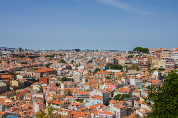 Fototapeta na wymiar View over Lisbon city and Fernando Pessoa graffiti, Portugal