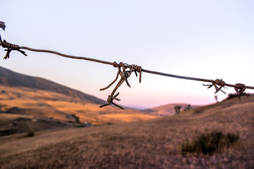 Barbed wire barricades on the mountain