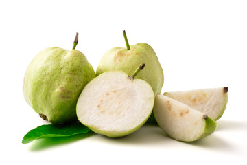 Fresh guava fruit on a white background.
