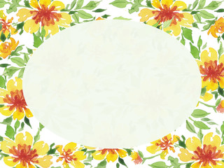 Obraz premium watercolor illustration of yellow flowers, frame, postcard, invitation, business card, calendar