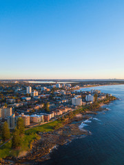 Aerial view of Cronulla coastline with clear sky.