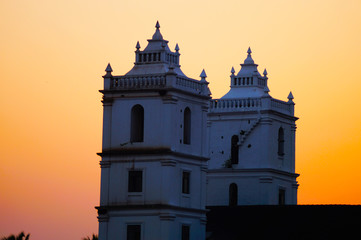 Fototapeta premium Christian church in Goa, Calangute. Church on the sunset