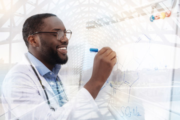 Talented researcher creating new chemical formula