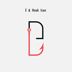 Creative E- Letter icon abstract and hook icon design vector template.Fishing hook icon.Alphabet icon.Vector illustration