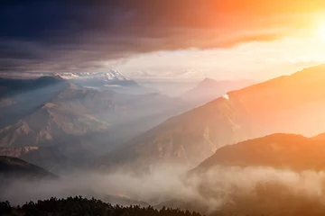 Poster Beautiful foggy dawn in the Himalayas, Nepal © Anton Petrus