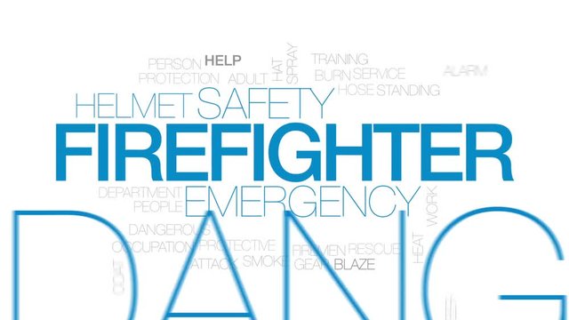 Firefighter animated word cloud, text design animation. Kinetic typography.