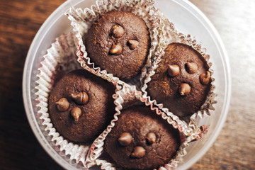 Traditional russian cake truffle potatoes on wooden table
