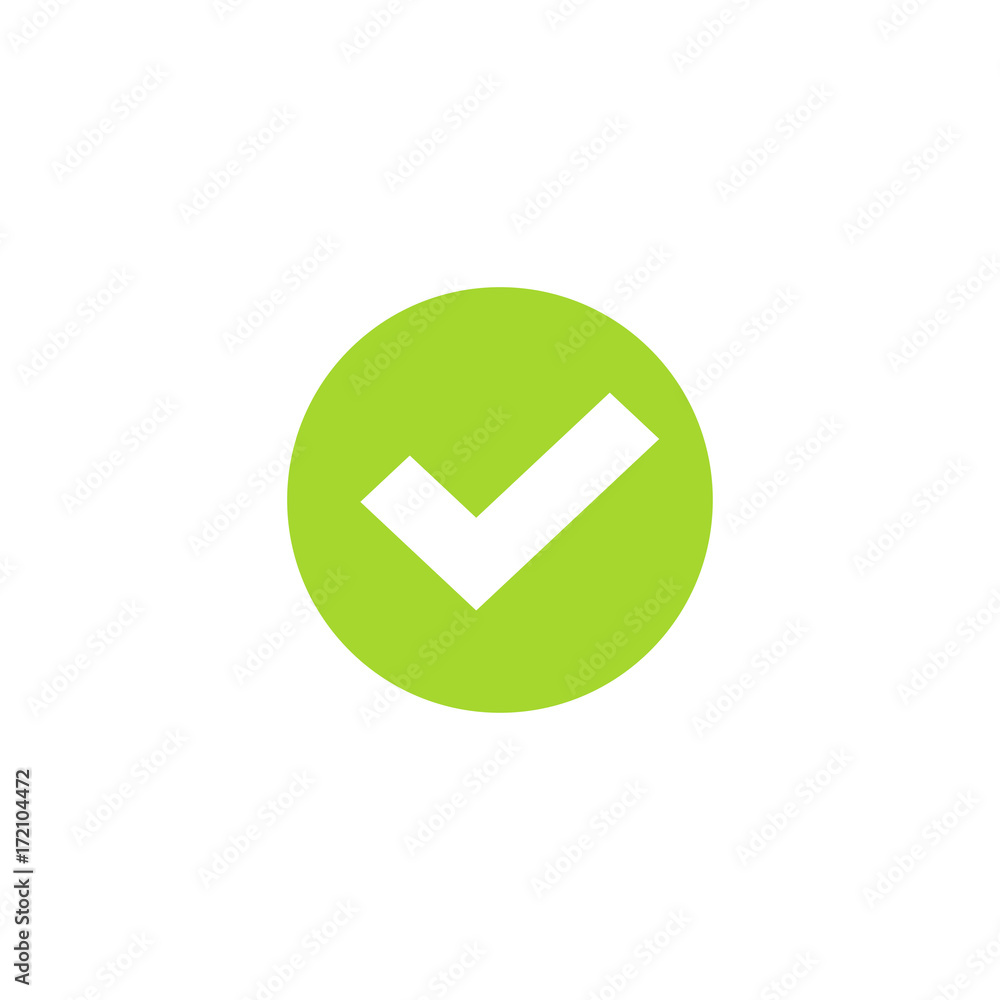 Poster tick icon in green circle vector symbol, green round checkmark isolated on white background, checked