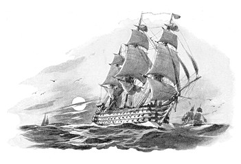 English warship (Nelson Victory) - vintage illustration © Hein Nouwens