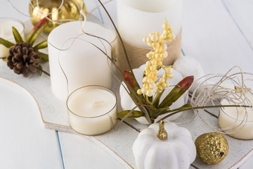 Fall white table decoration.