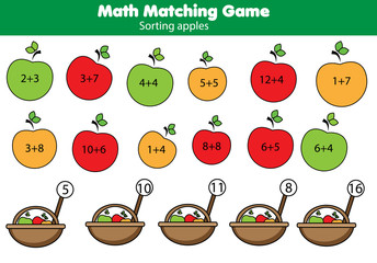 Math educational game for children. Matching mathematics activity. Counting game for kids