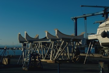Fototapeta na wymiar Harbor equipment - boat repair stand