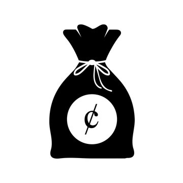 recommend clip art: Bag of money with  cent logo in black and white icon, Cent Currency sign isolated on white background