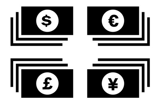 Currency icon, Money symbol dollar, euro, pound, yen