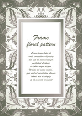 Arabesque vintage decor ornate pattern for design template vector Eastern motif Floral Frame with place for text. Silver white grey flowers for save the date, greeting card, wedding invitation, poster