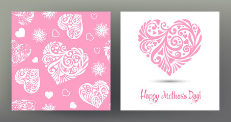 Set of postcard or banner for Happy mother's Day with Love heart