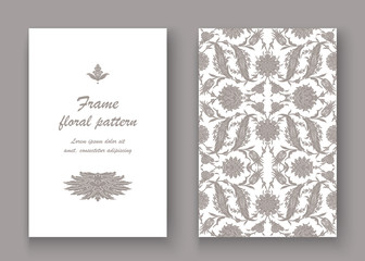 Arabesque vintage decor ornate pattern for design template vector. Eastern motif. Floral Border with place for text. Silver white grey flowers for save the date and greeting card, wedding invitation