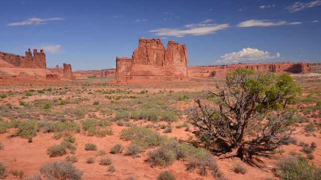 Time lapse of Spectacular Navajo sandstone formations in Arches National Park, Utah. Including courthouse.