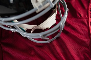 Close up of sports helmet on jersey