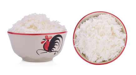 Rice in a bowl on a white background