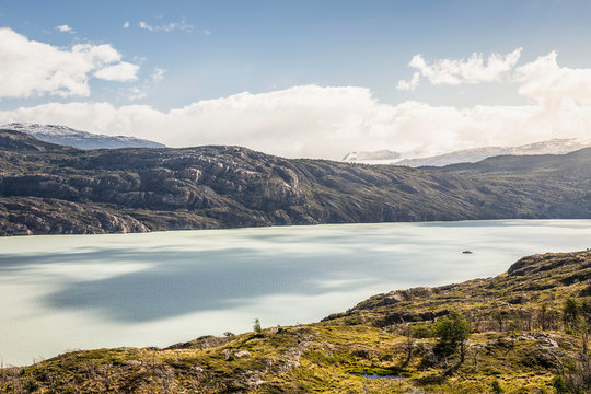 Landscape with Grey glacier lake, Torres del Paine National Park, Chile