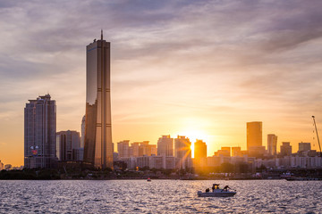 Seoul city and skyscraper, yeouido in sunset, south Korea.