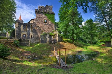 Entrance portal to Gothic-Renaissance style Grodziec castle in Lower Silesia, Poland